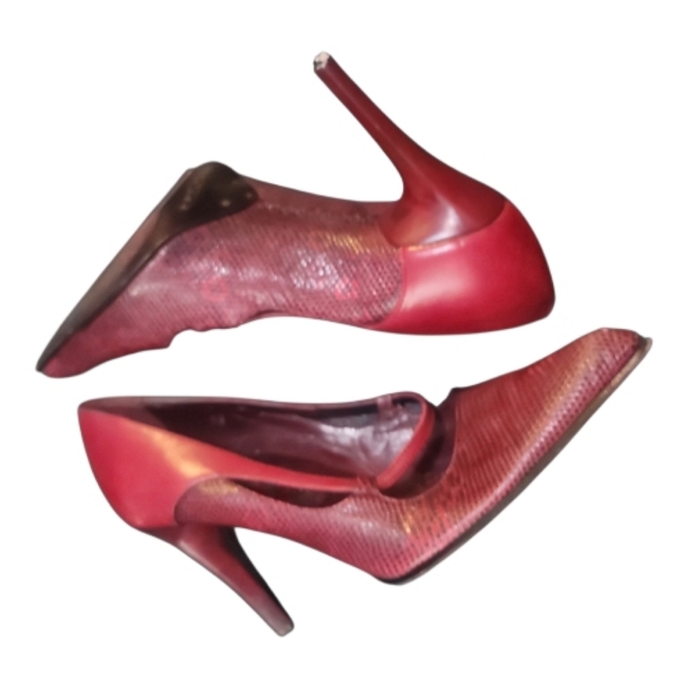 Tod's burgundy red Leather heels snakeskin pointed toe Shoes pumps 5.5 black - Picture 3 of 9